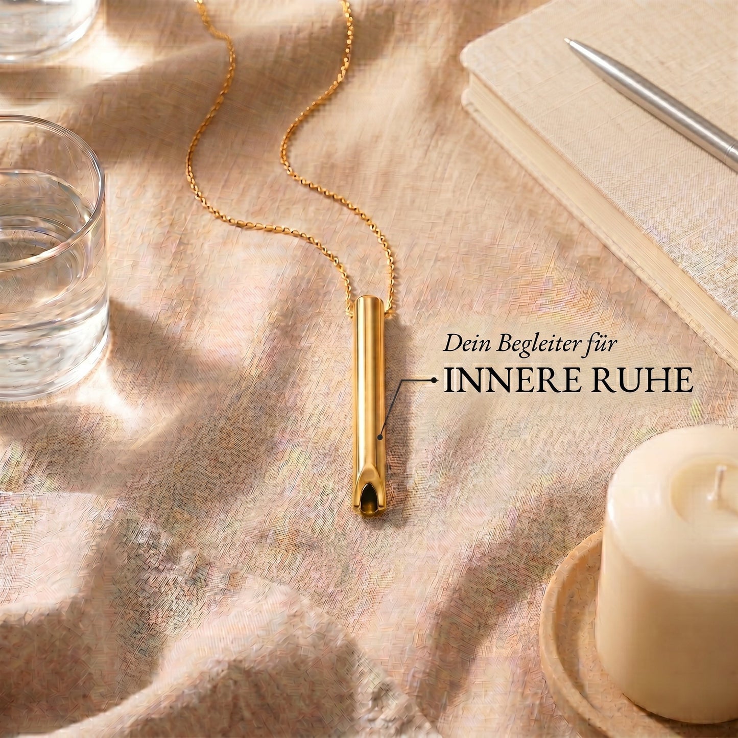 Aerocalm Atemanhänger in Gold – Produktansicht